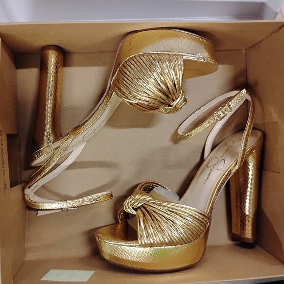 JessicaSimpson Immie Ankle Strap Metallic Leather Embossed Platform Dress Sandal - Picture 2 of 6